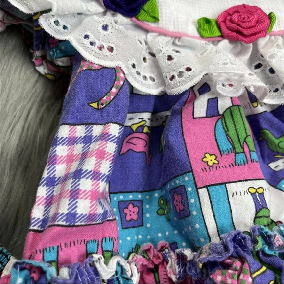 Vintage Martha’s Miniatures Baby Girls Pink Purple Animal Ruffle Dress - Picture 7 of 12